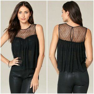 Bebe Mesh Dot Top in Black XS